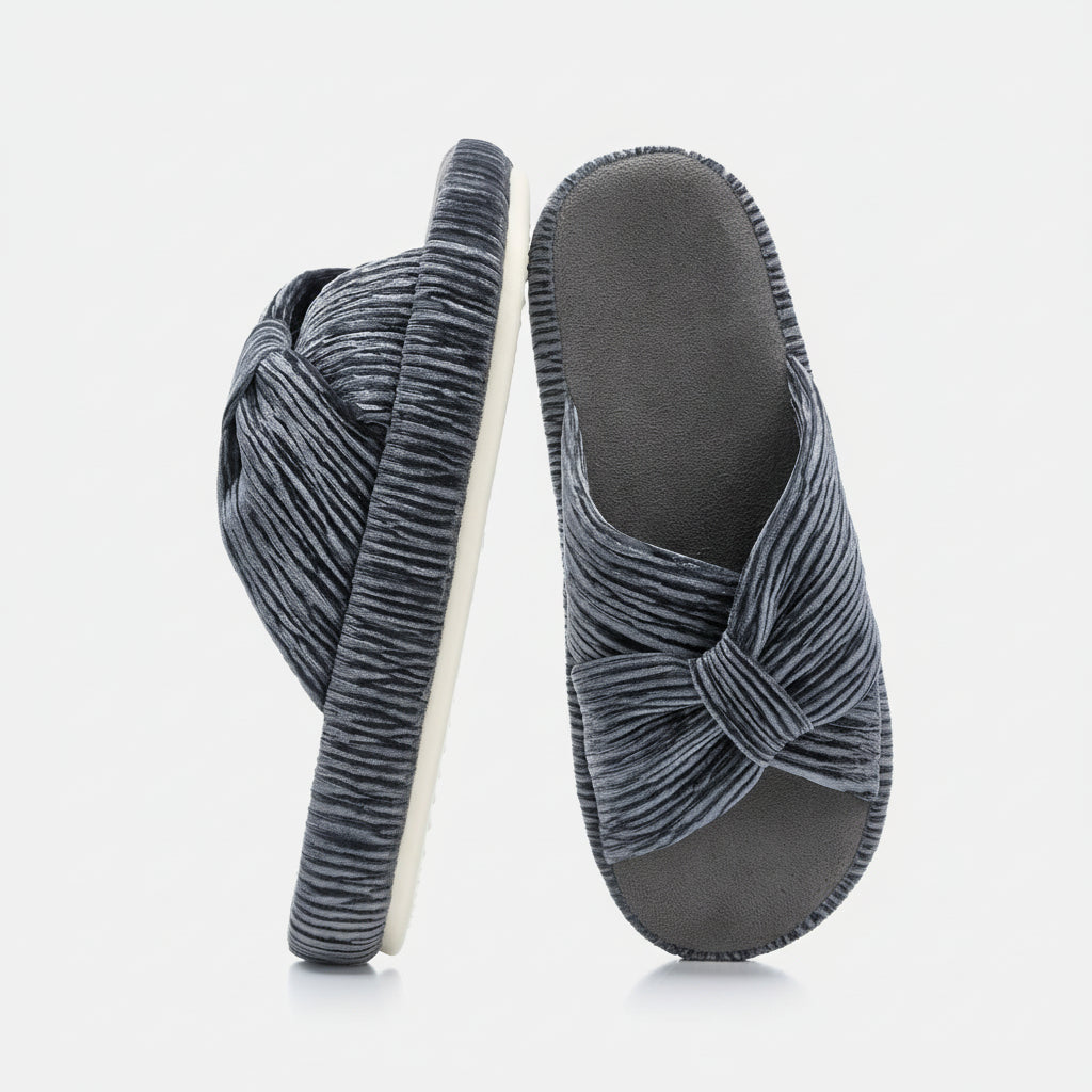 Slippers Dames Corduroy Kruisband Strik Memory Foam