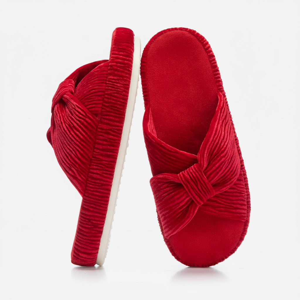 Slippers Dames Corduroy Kruisband Strik Memory Foam