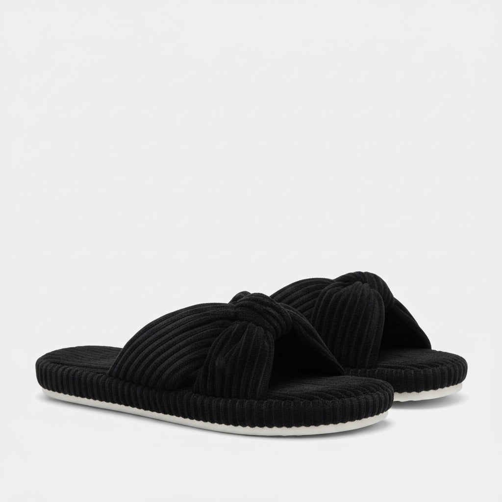 Slippers Dames Corduroy Kruisband Strik Memory Foam