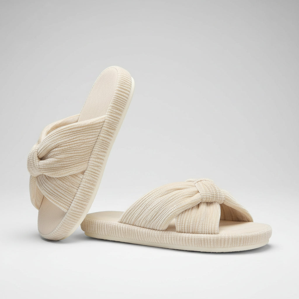 Slippers Dames Corduroy Kruisband Strik Memory Foam