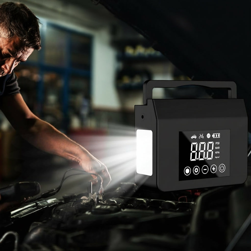Draagbare Auto Jumpstarter Luchtcompressor Oplaadfunctie