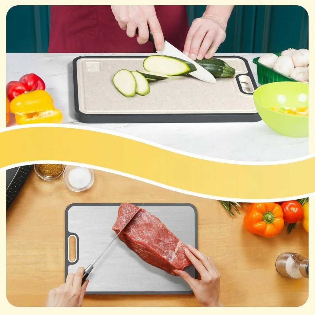 Tábua de Cortar Cozinha Dupla Face Titânio PP com Canaleta para Sumo