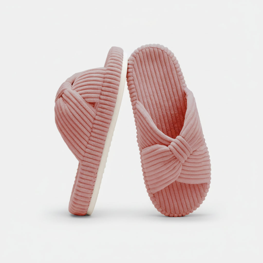 Slippers Dames Corduroy Kruisband Strik Memory Foam