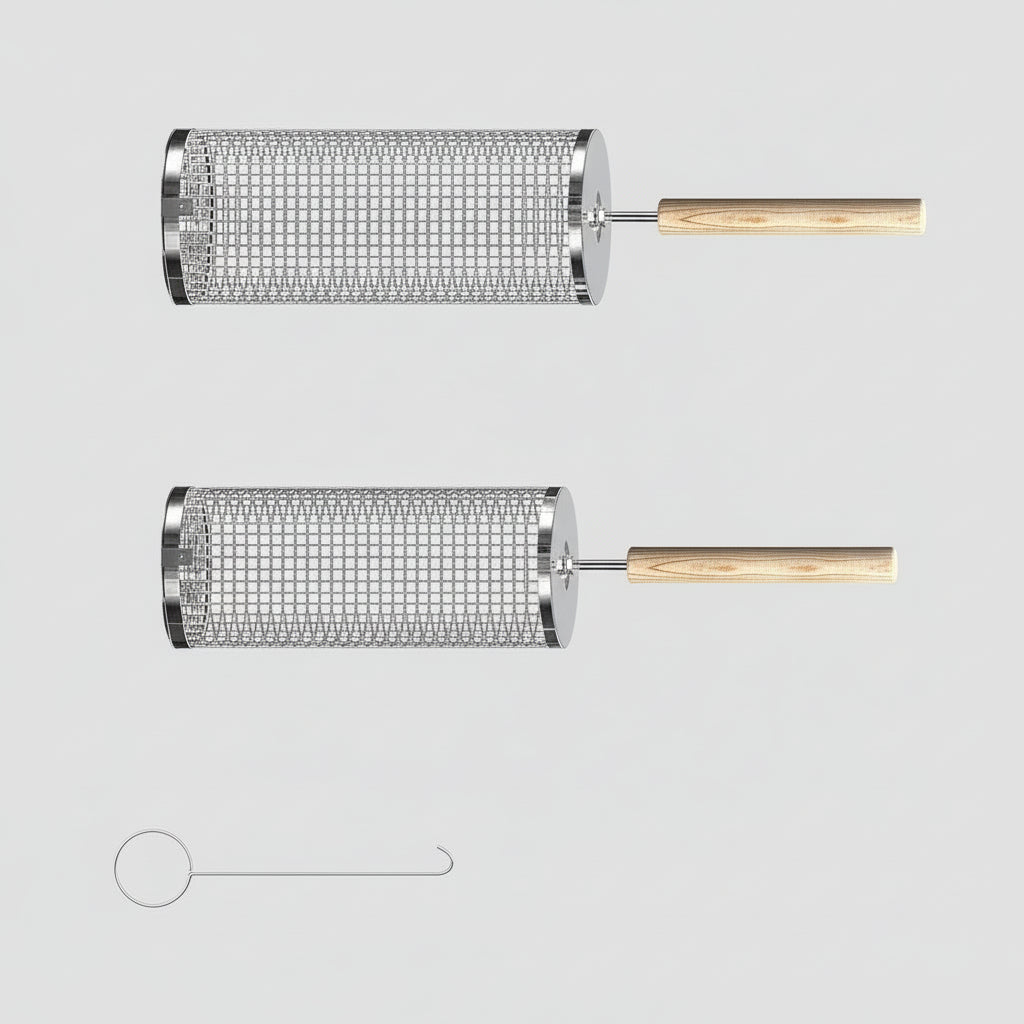 Grillmand Set 2 Stuks Houten Handvatten BBQ