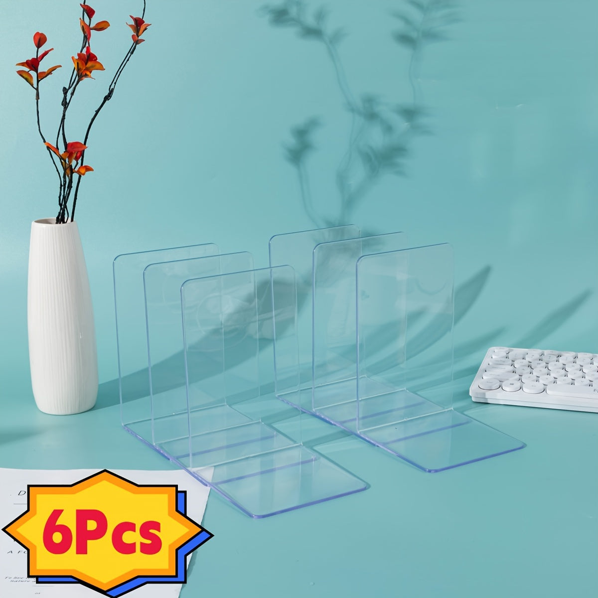 6-Pack Transparante Acryl Boekensteunen - Dikke PP Materiaal Boekenhouder voor Thuis en Kantoor