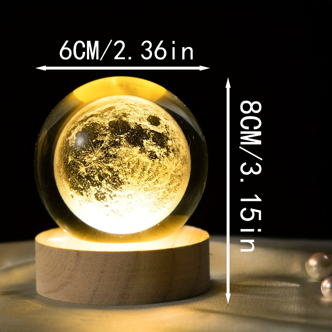 MoonCrystal - Maan Kristal Bal Lamp met Houten Basis