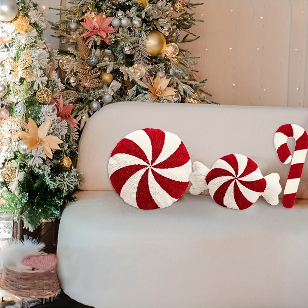 CandyCaneKussen - Vintage Kerstkussen, Handwasbaar, Polyester Vulling