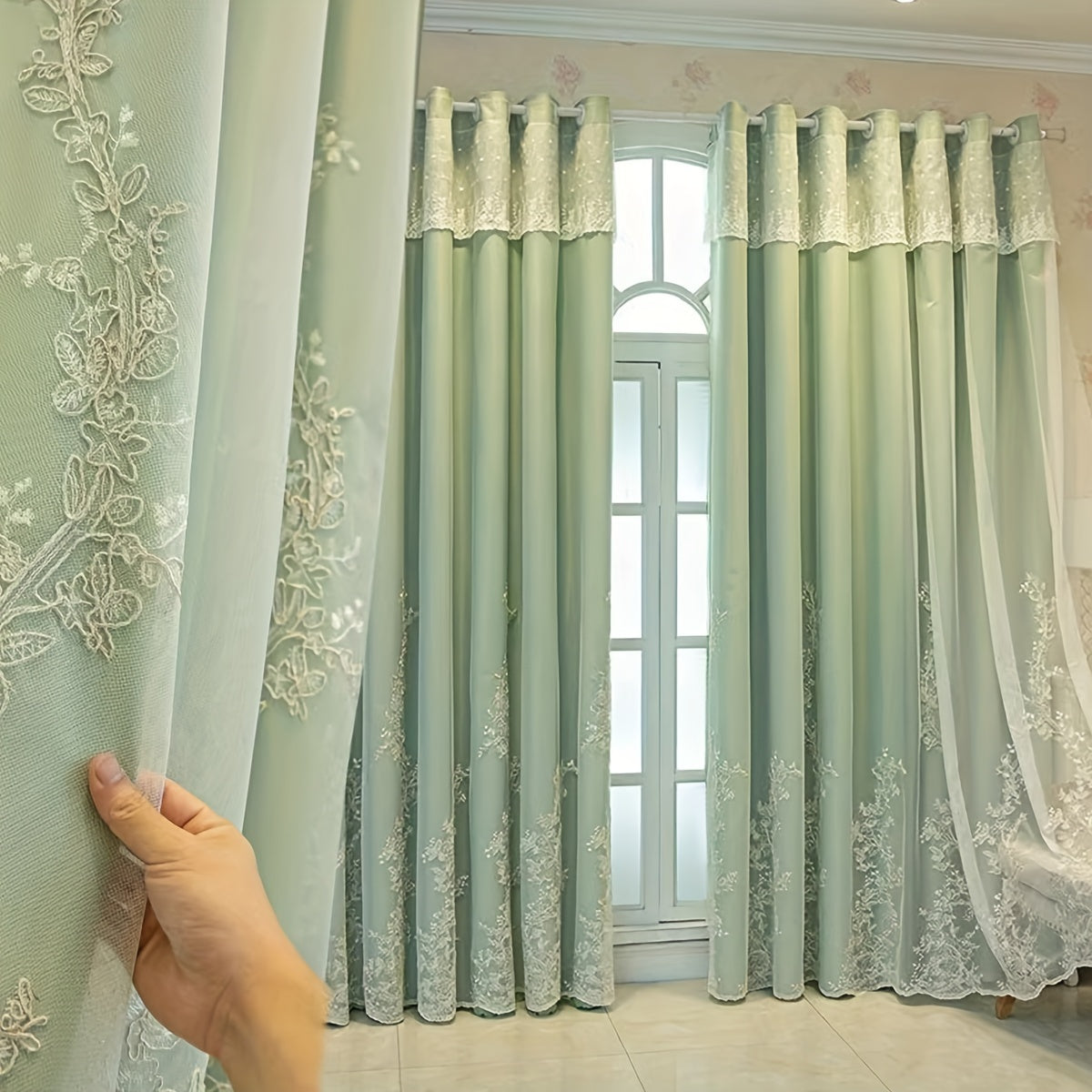 2 Pezzi Tenda Ricamata con Fate Elfiche - Pannelli di Tenda Traslucidi con Tessuto Integrato e Anelli