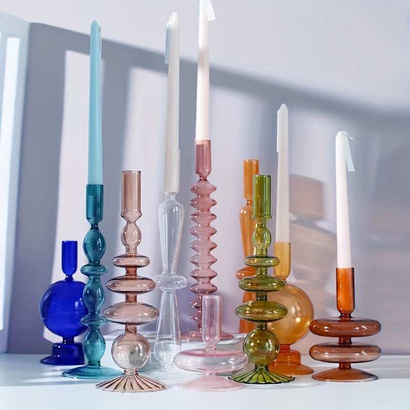 1pc Creatieve en Minimalistische Glazen Kandelaar Set - Gelakte Glazen Vaas Tafeldecoratie voor Woonkamer, Eettafel en Romantisch Diner