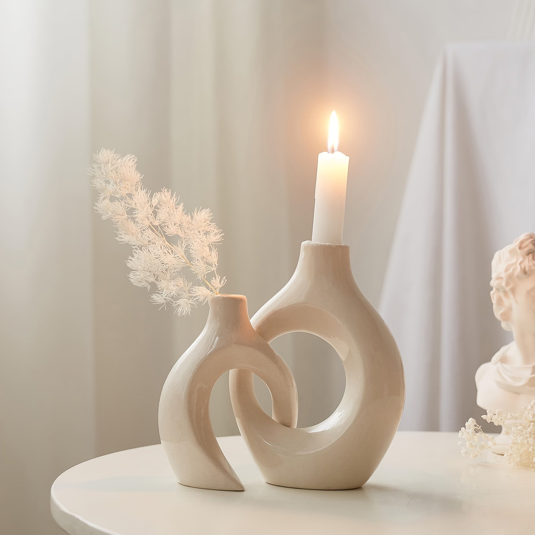 2-delige Set Keramische Kandelaren - Matte Afwerking, Modern Minimalistisch Ontwerp voor Tafeldecoratie