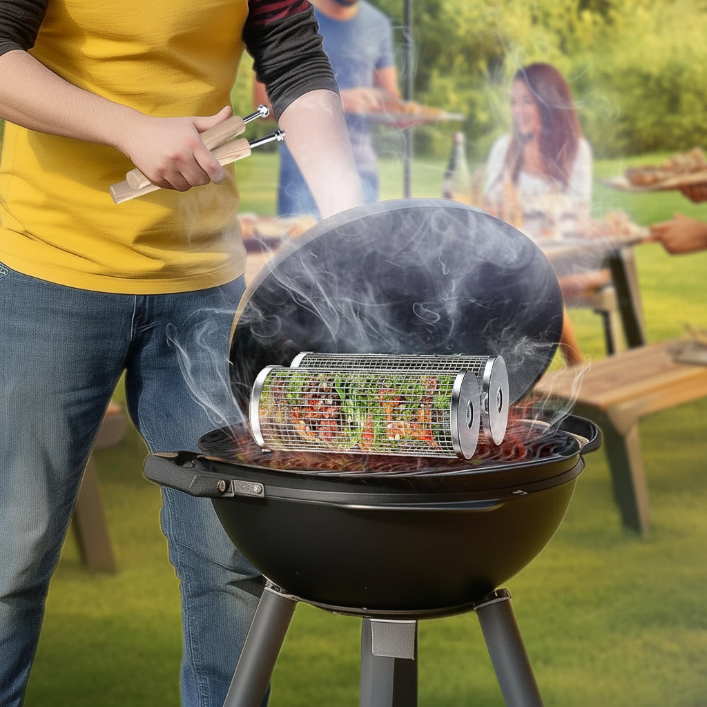 Conjunto Grillmand 2 Peças com Pega de Madeira para Churrasco