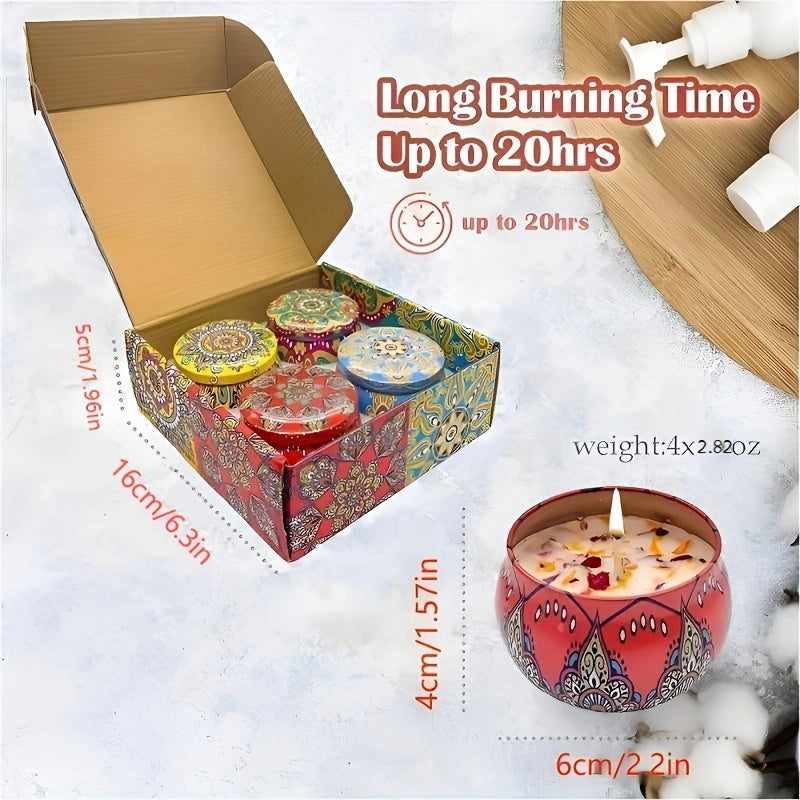 Set di Candele Profumate 4 Pezzi - Profumi Rilassanti: Gelsomino, Sandalo, Canglan, Rosa - Perfetto per Rilassamento, Yoga e Regali