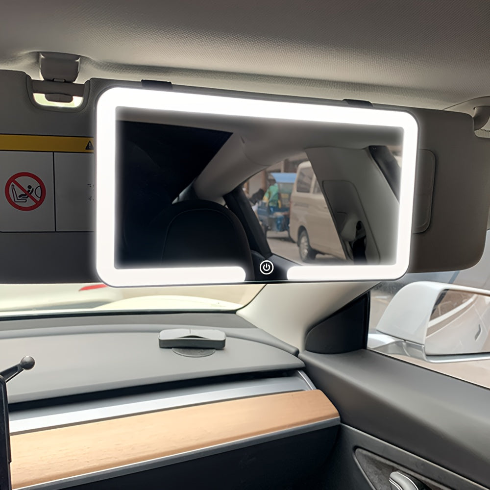 Auto Zonneklep Make-up Spiegel met 3 Lichtmodi – LED Verstelbaar, USB Oplaadbaar, Draagbaar Ontwerp