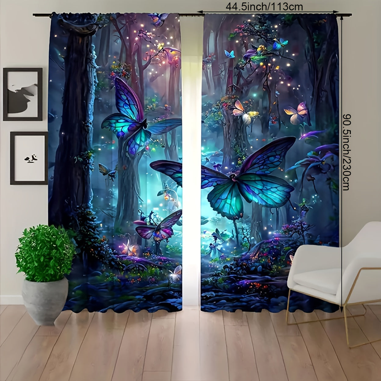 Forest Butterfly Verduisterende Gordijnen - 2 Stuks Lichtdoorlatende Gordijnpanelen voor Woonkamer en Slaapkamer
