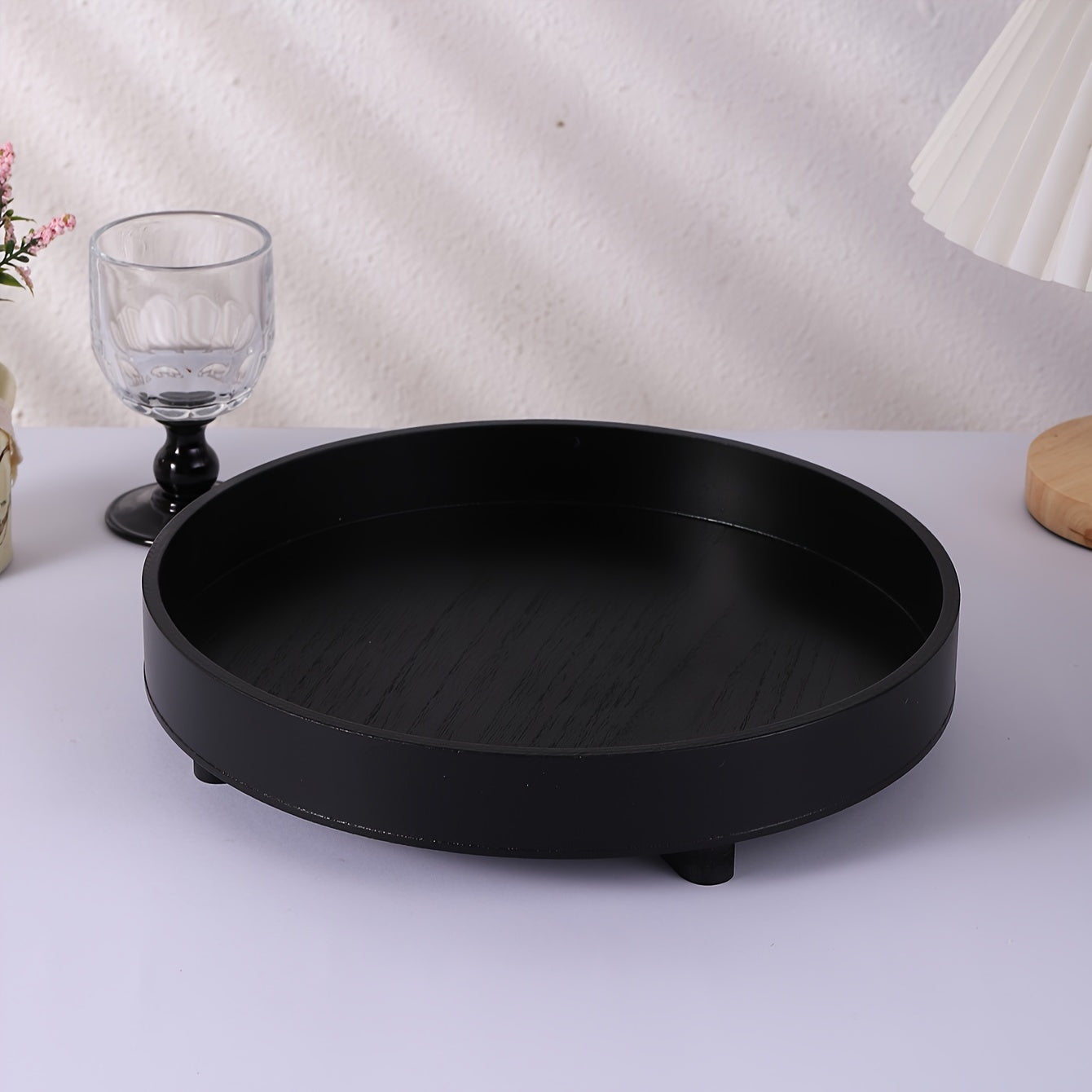 ClassicTray - Zwart Ronde Houten Dienblad | Klassiek Ontwerp voor Decor & Opslag