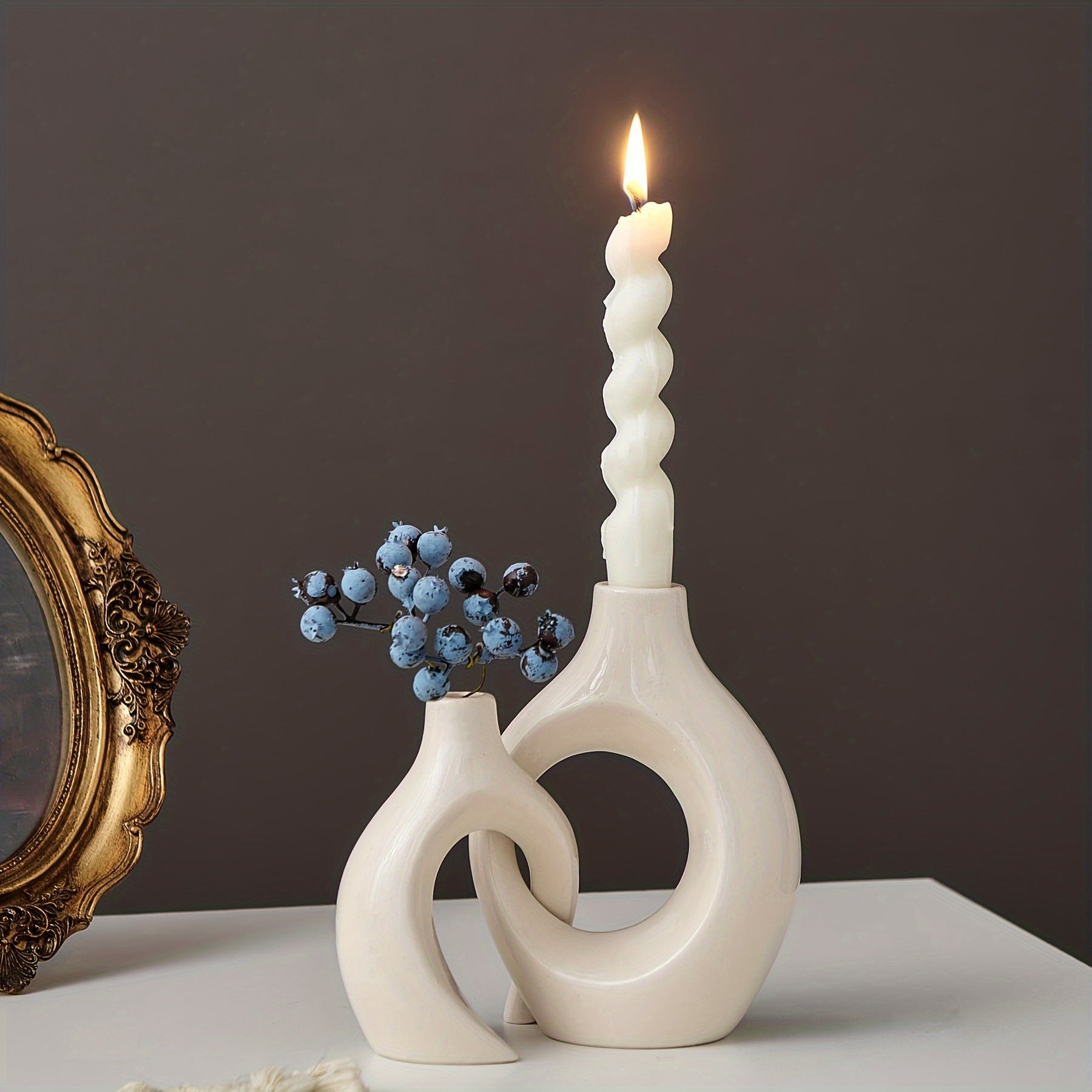 2-delige Set Keramische Kandelaren - Matte Afwerking, Modern Minimalistisch Ontwerp voor Tafeldecoratie