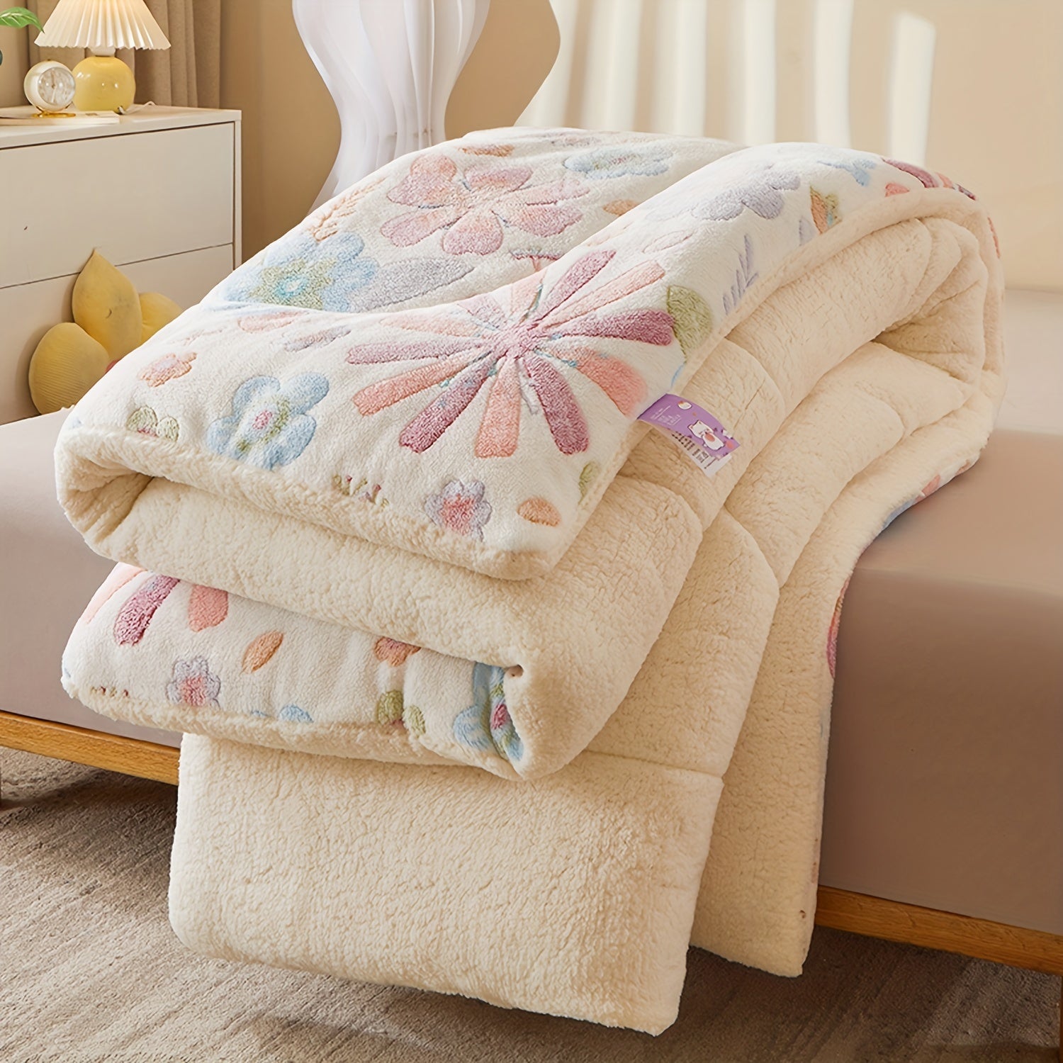 Soft Floral Fleece Winter Duvet – Warm Polyester Cover for Autumn and Winter, Suitable for Bedrooms and Guest Rooms