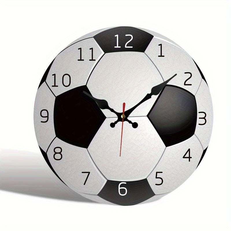 Wooden Wall Clock with Soccer Design - Silent Clock for Living Room and Bedroom