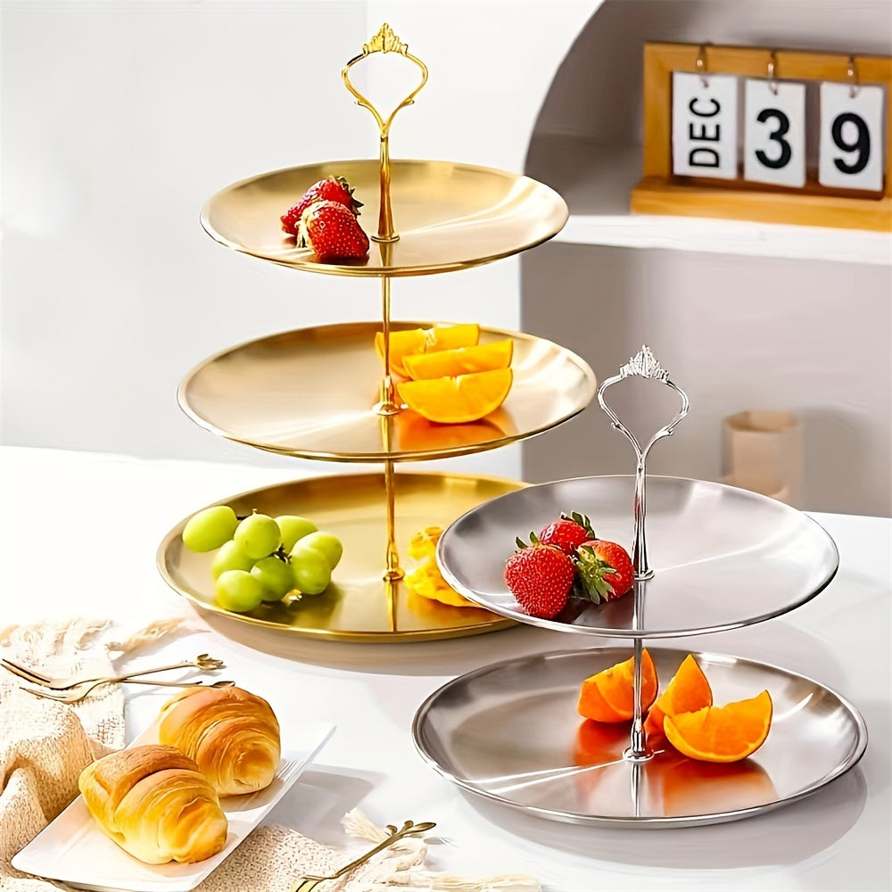 SteelTower - 3-Laags RVS Taartplateau | Serveerschaal voor Desserts & Fruit