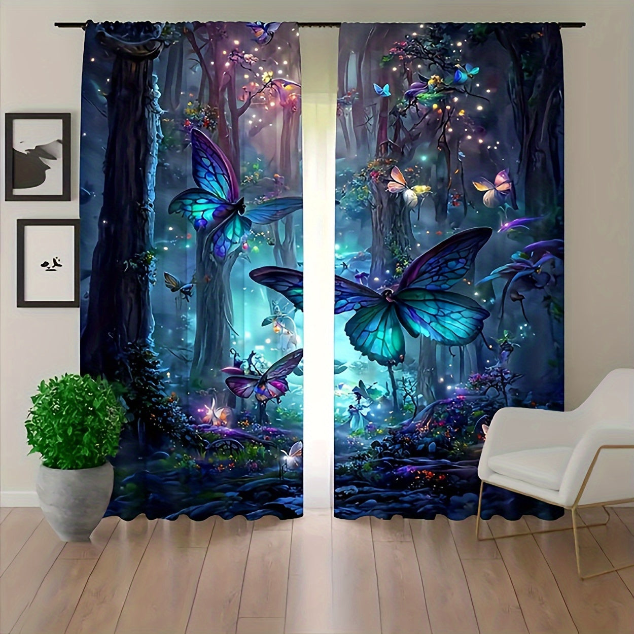 Forest Butterfly Verduisterende Gordijnen - 2 Stuks Lichtdoorlatende Gordijnpanelen voor Woonkamer en Slaapkamer