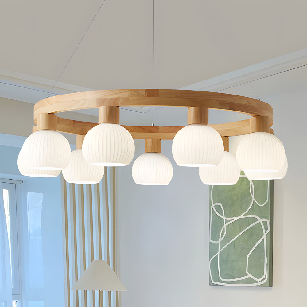 NordicLustre - Scandinavische Houten Kroonluchter met 3-Staps Dimfunctie