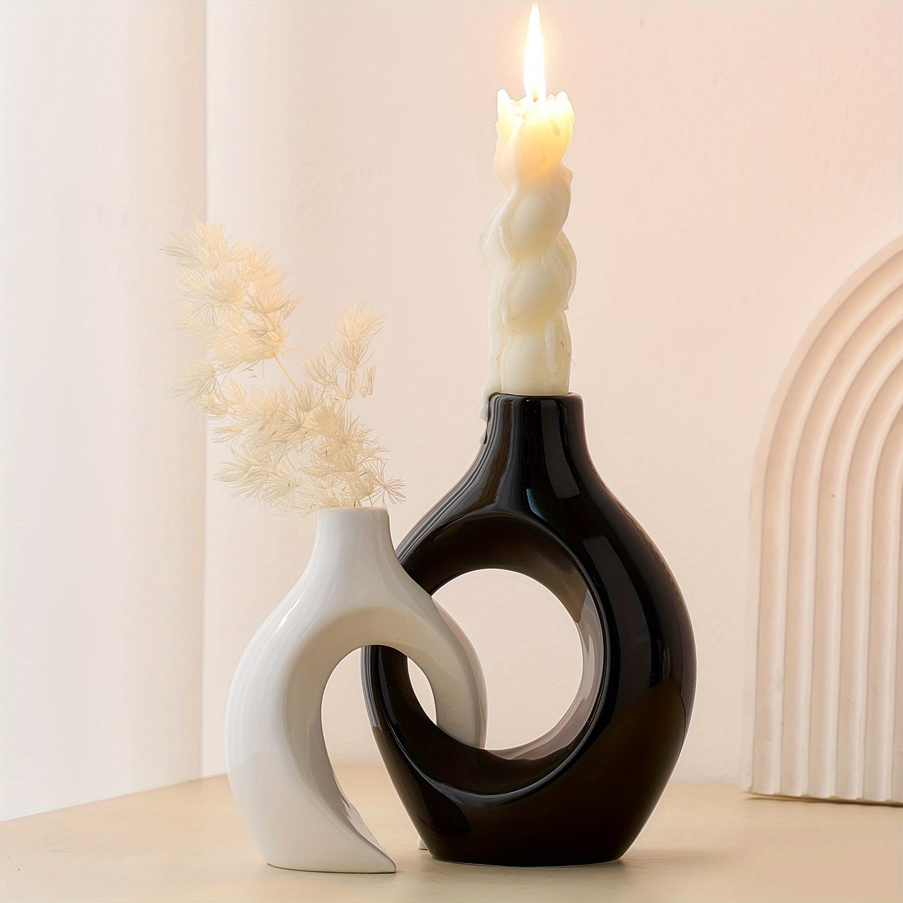 2-delige Set Keramische Kandelaren - Matte Afwerking, Modern Minimalistisch Ontwerp voor Tafeldecoratie