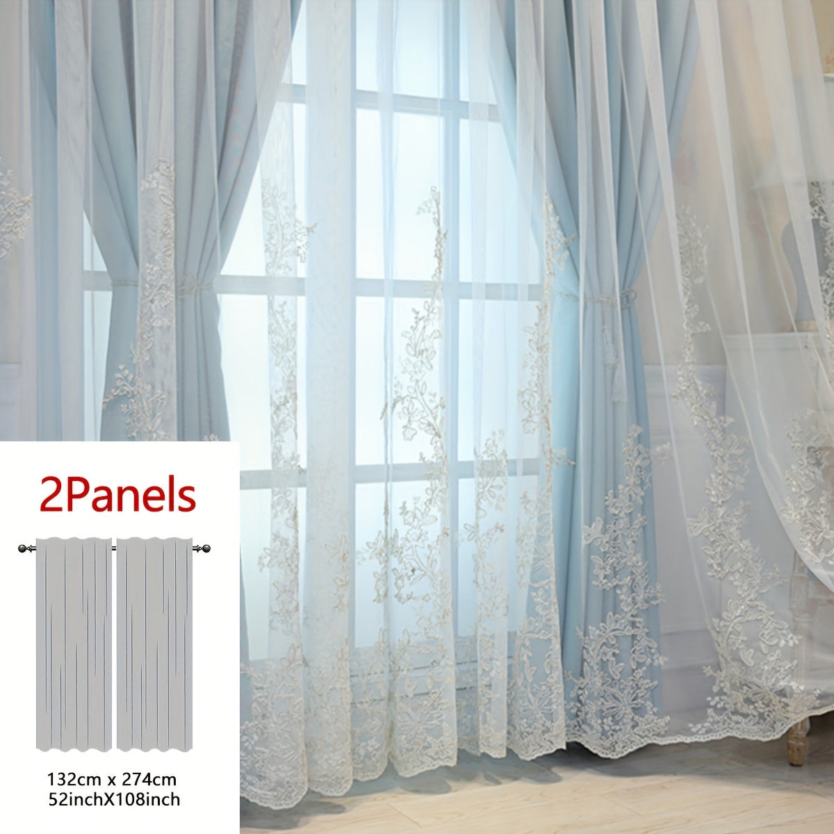 2 Pezzi Tenda Ricamata con Fate Elfiche - Pannelli di Tenda Traslucidi con Tessuto Integrato e Anelli