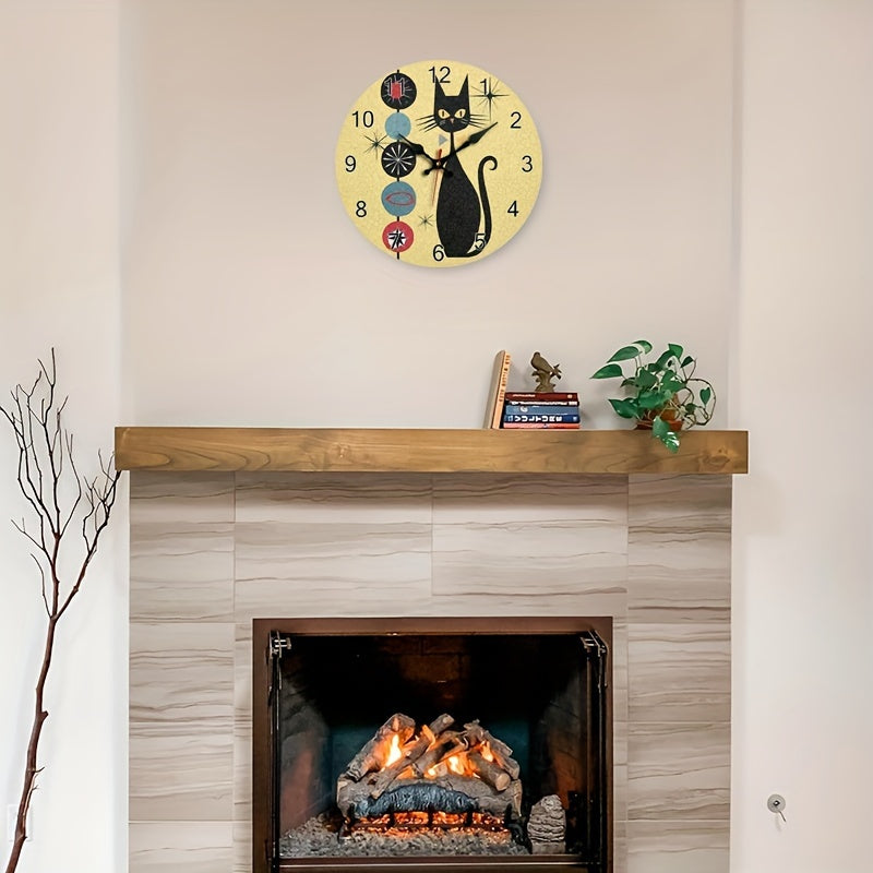 CoolCat - Stille Houten Wandklok met Modern Design
