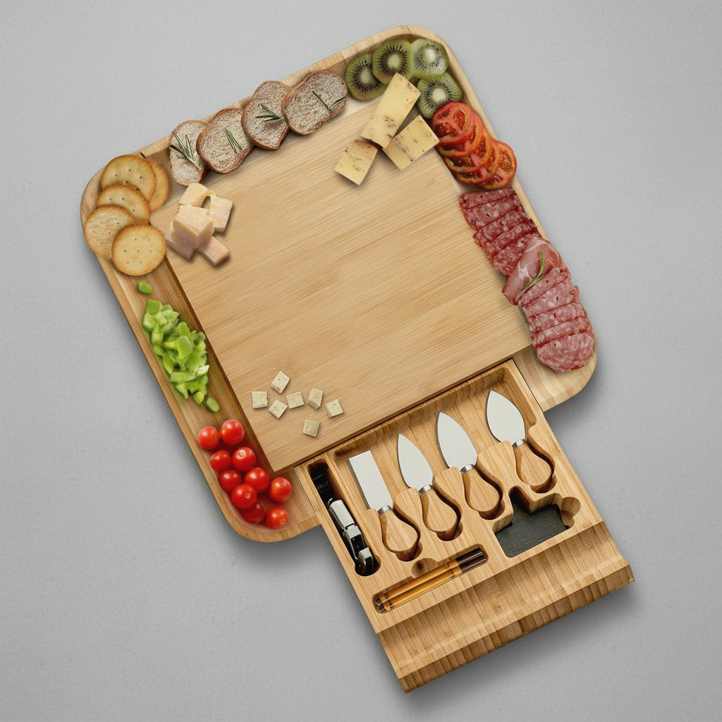 Bamboe Charcuterie Plank Set Verborgen Lade Gereedschap