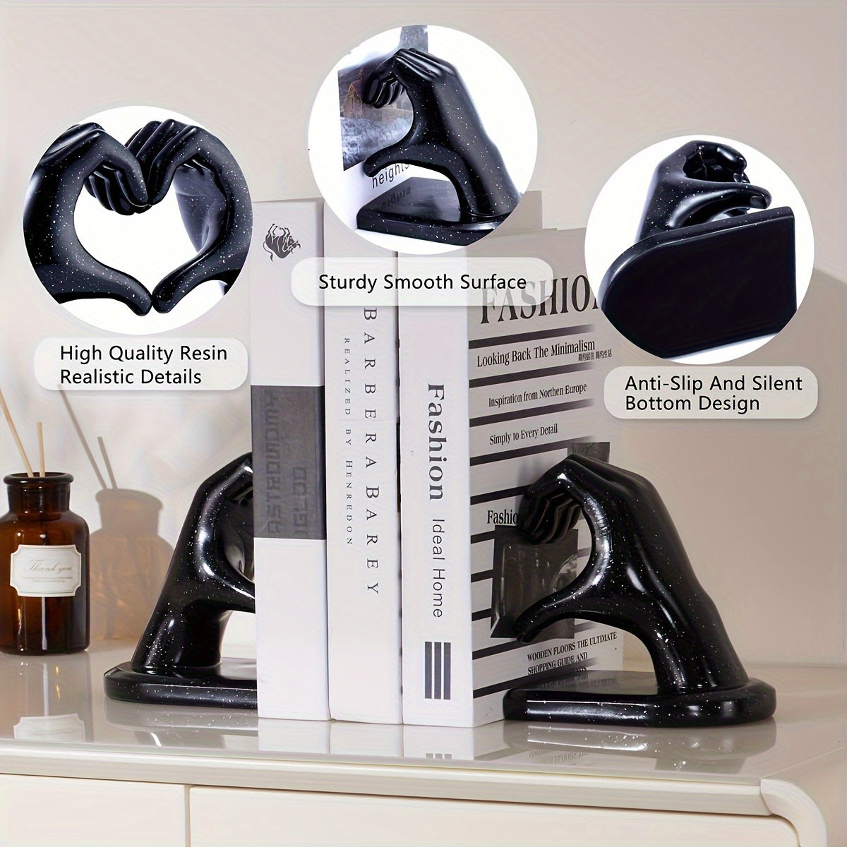 GoldenHeart - Set di 2 Fermalibri - Scultura d'Arte Moderna per Decorazione della Casa