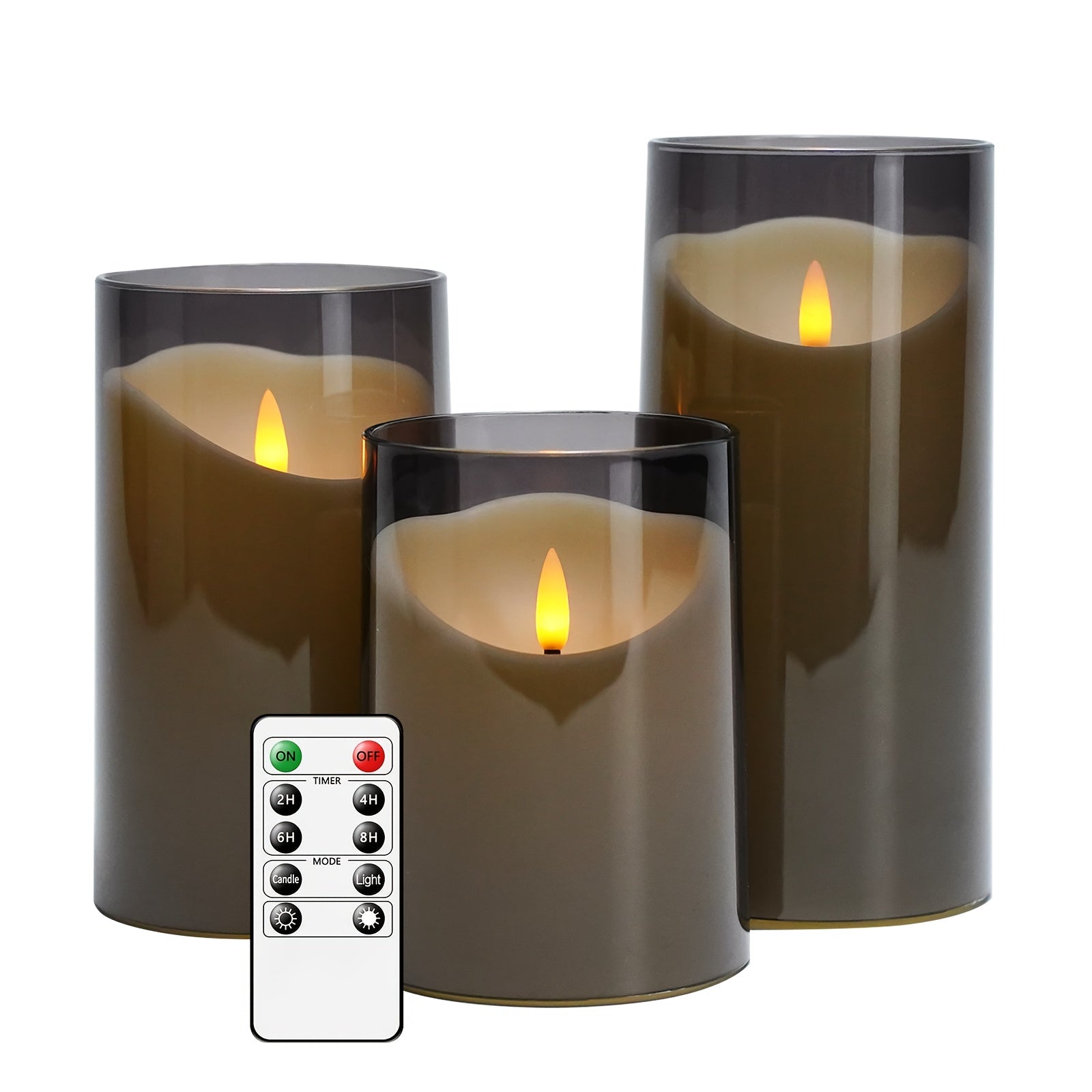3 pezzi di Candele LED con Telecomando - Con Funzione Timer e Sensore Infrarossi, Grigio
