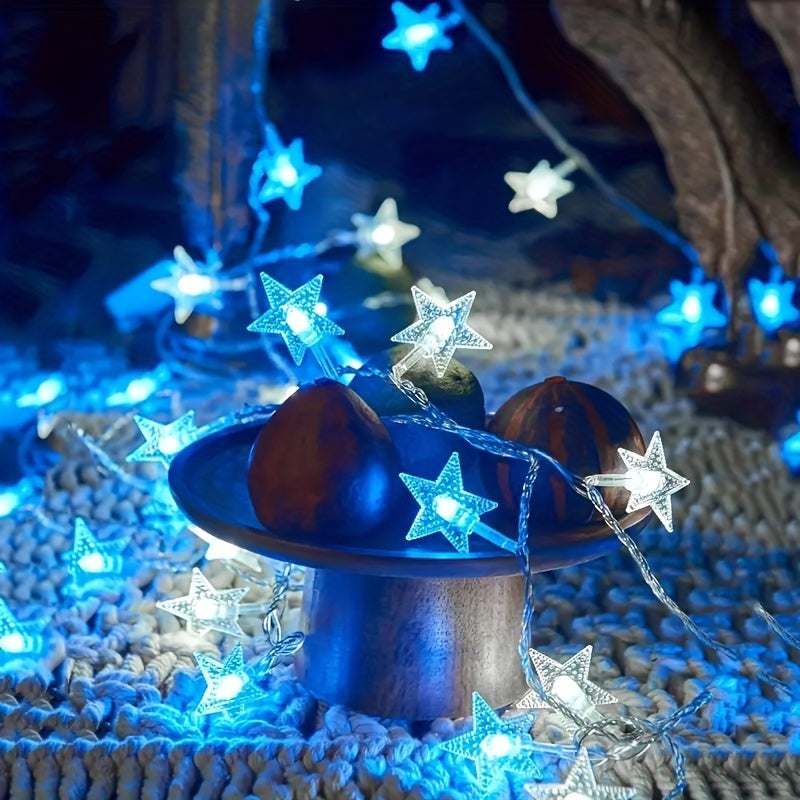 LuxeGlow - Catena Luminosa a LED con Stelle Blu e Bianche a Batteria, Perfetta