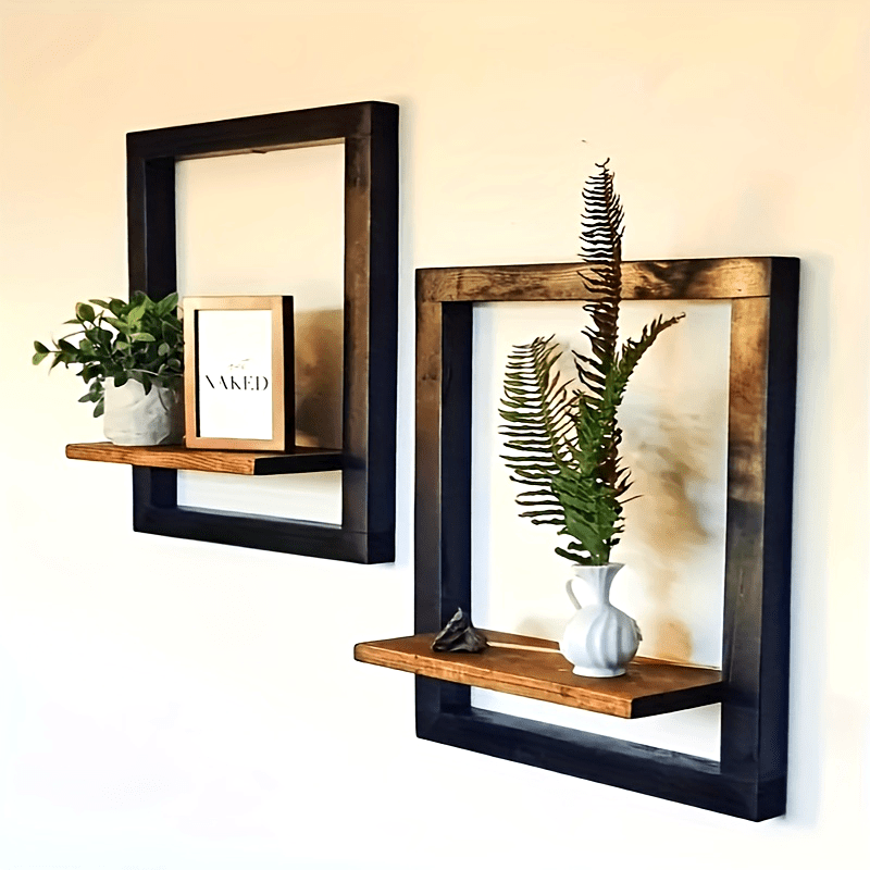 VintageDisplay - Houten Wandplank - Zwart & Bruin voor Foto’s en Decoratie