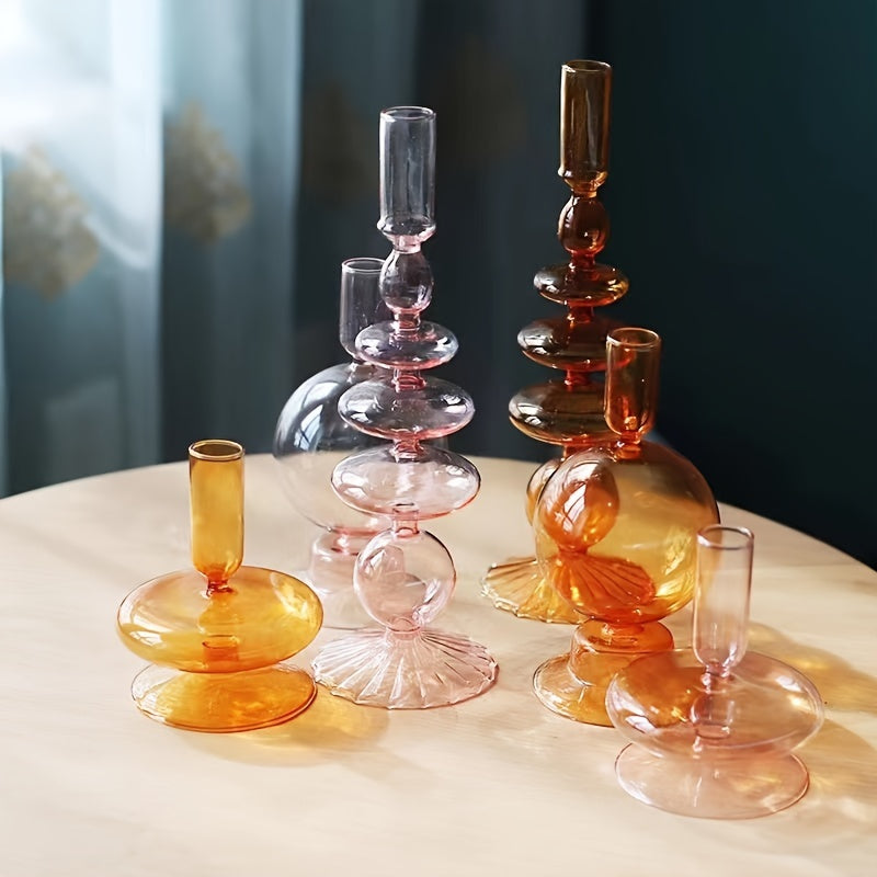 1pc Creatieve en Minimalistische Glazen Kandelaar Set - Gelakte Glazen Vaas Tafeldecoratie voor Woonkamer, Eettafel en Romantisch Diner