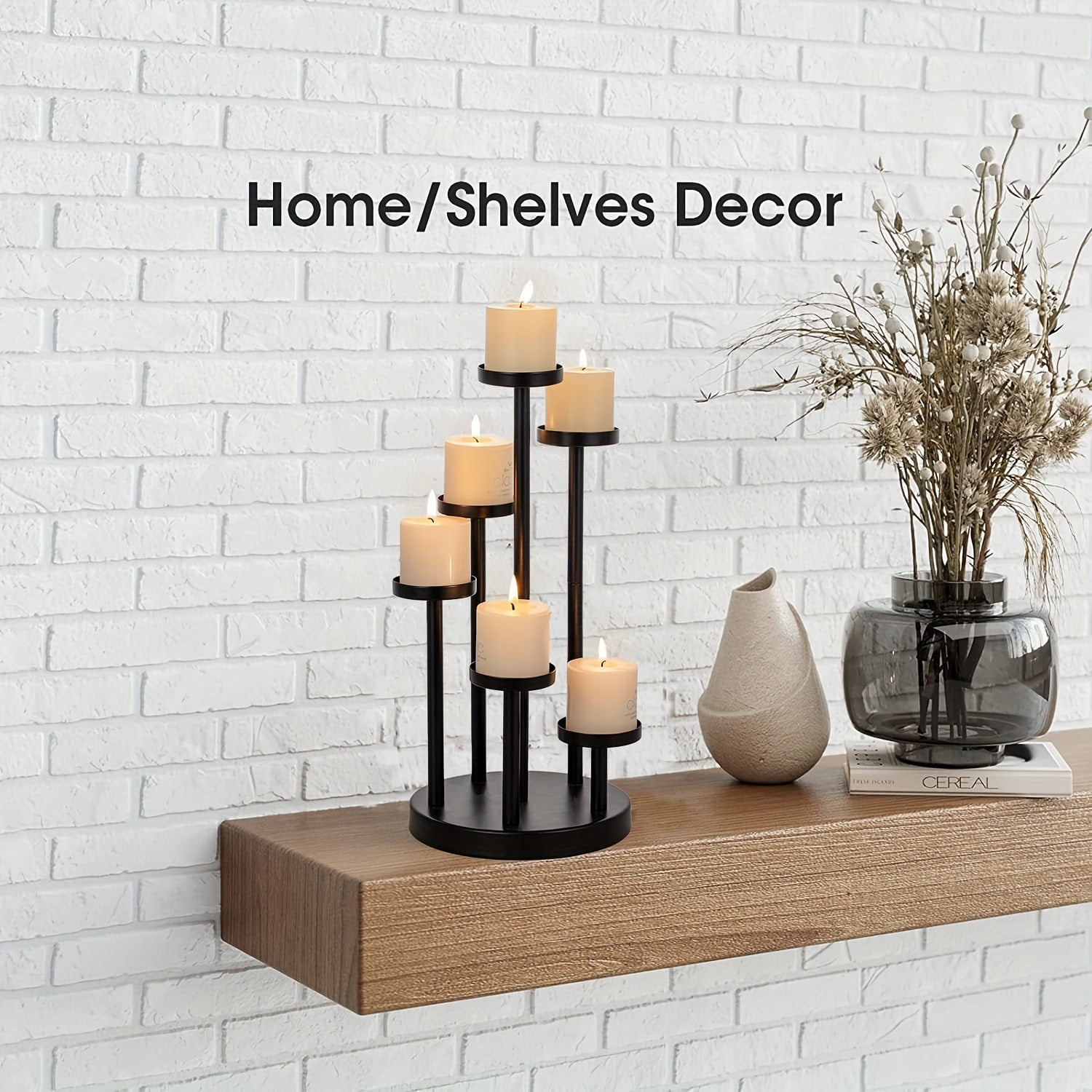 Elegant Black Candlestick Table Decoration – 5-Pillar Candle Holder for Weddings, Parties, Dinner Tables