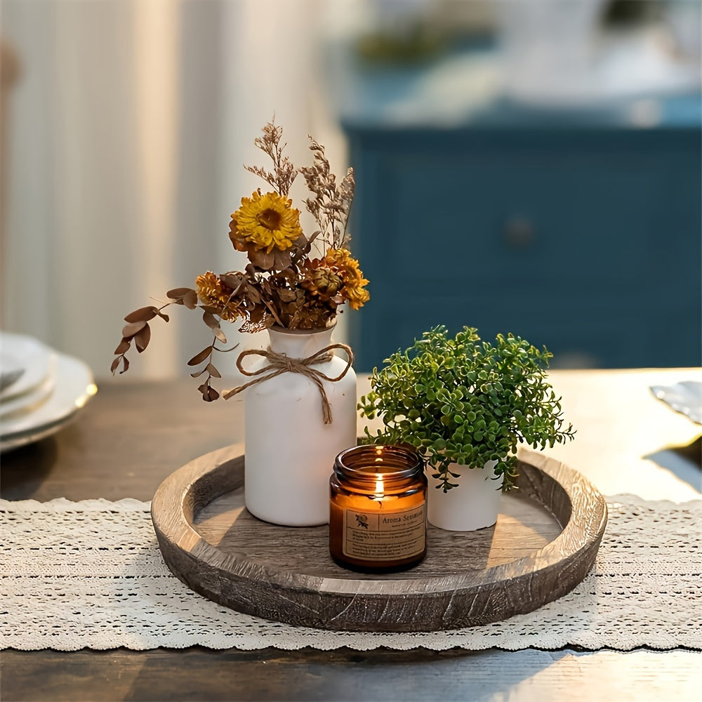 RusticBowl - Ronde Houten Schaal | Rustieke Kaarshouder & Kerstdecoratie
