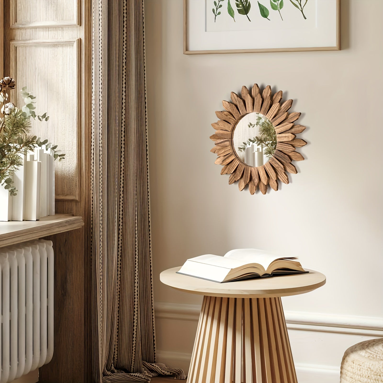 Houten Spiegel met Bloemvormig Frame – Wandgemonteerde Decoratieve Spiegel voor Woonkamer, Slaapkamer en Badkamer