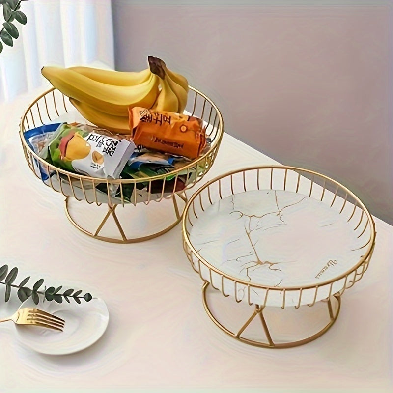 MarbleServe-Fruitkom - Geometric Metal Serving Bowl with Marble Base