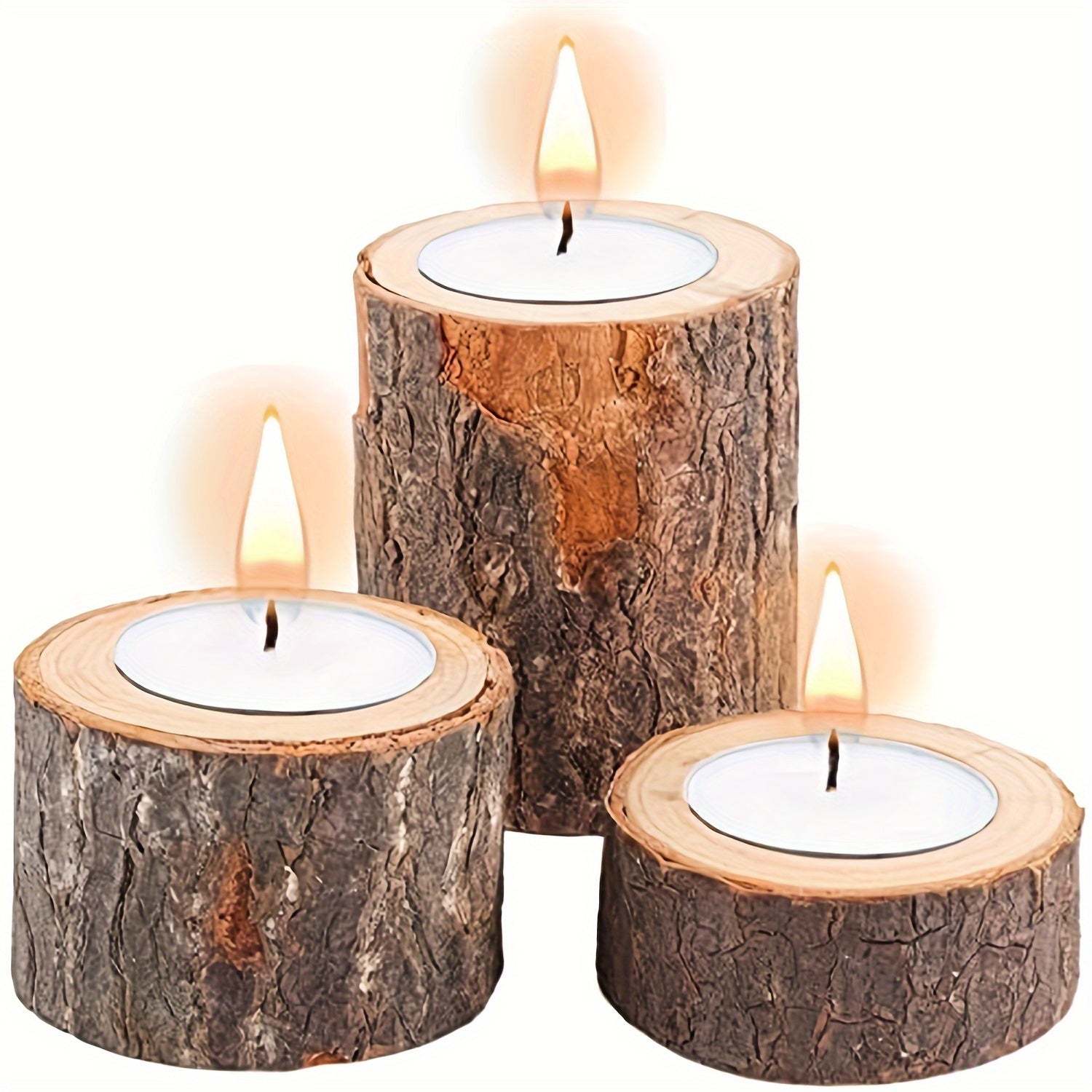3-delige Set Houten Kaarshouders - 2.5 + 4.2 + 7cm