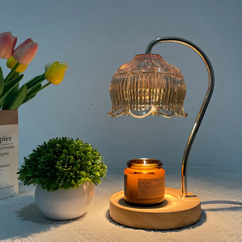 RetroGlow - Vintage Amerikaanse Tafellamp met Glazen Kap en Houten Basis