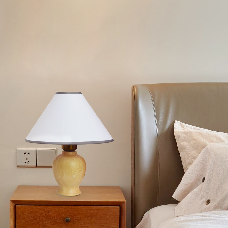 LumiWood - Tafellamp met Houten Basis en Stoffen Lampenkap