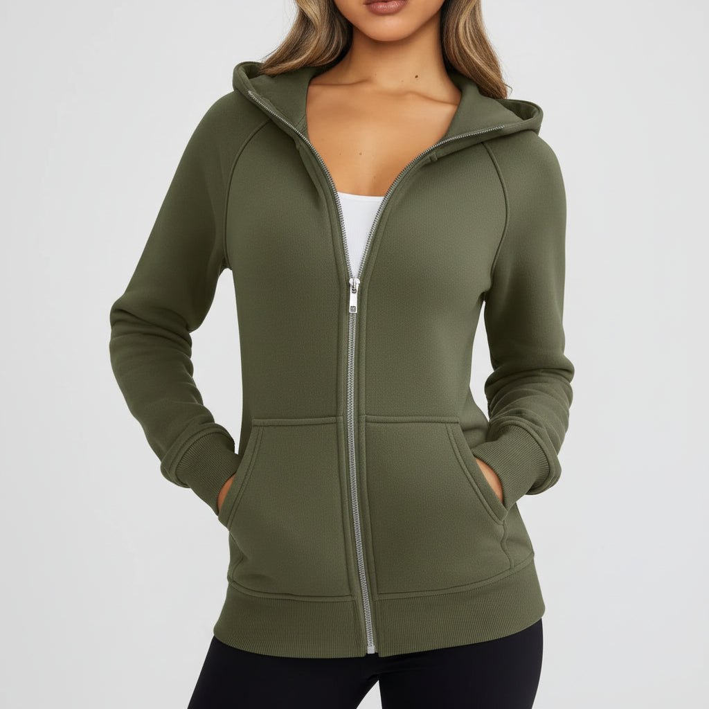 Sweatshirt com fecho de correr para senhora, corte justo, mistura de algodão, colete casual