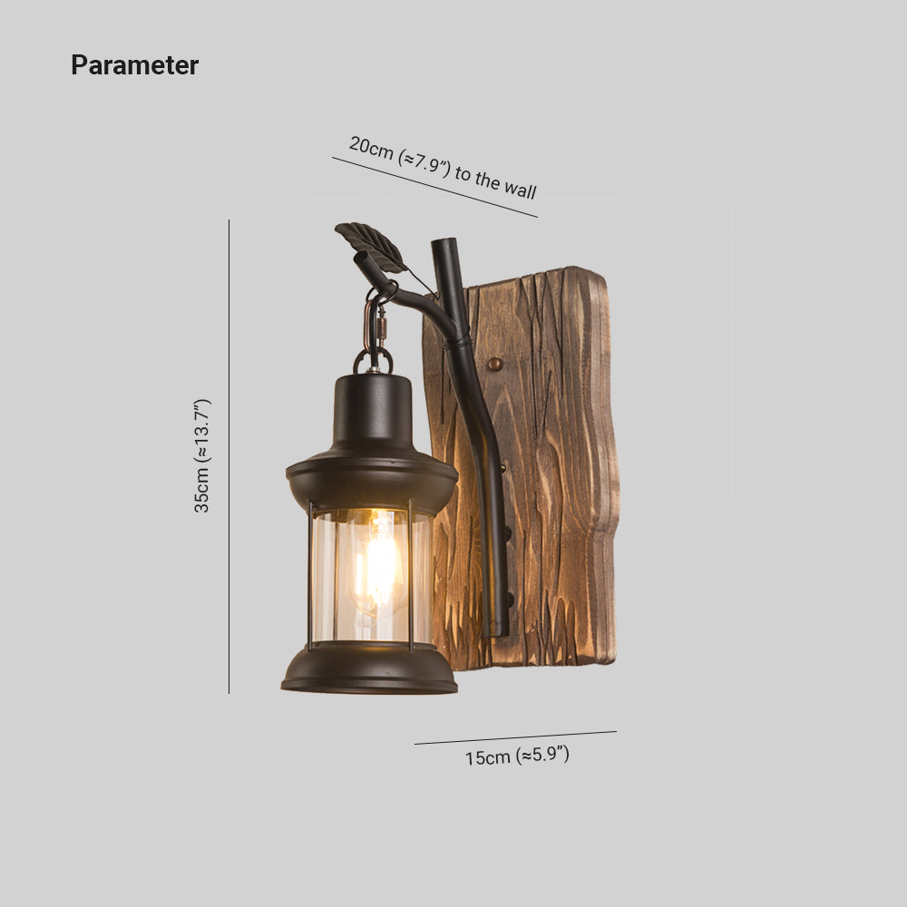Vintage Lantern LED Wall Lamp Black Bedroom/Living Room Wood Metal