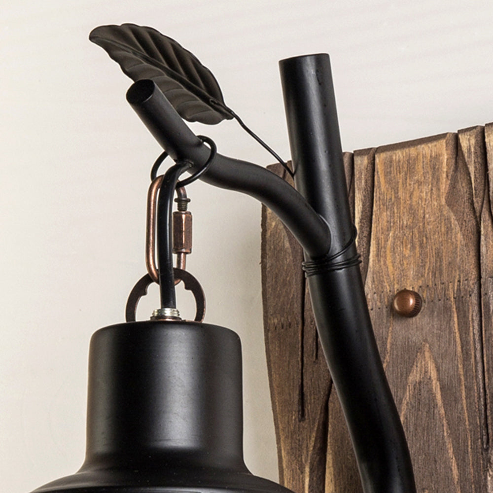 Vintage Lantern LED Wall Lamp Black Bedroom/Living Room Wood Metal