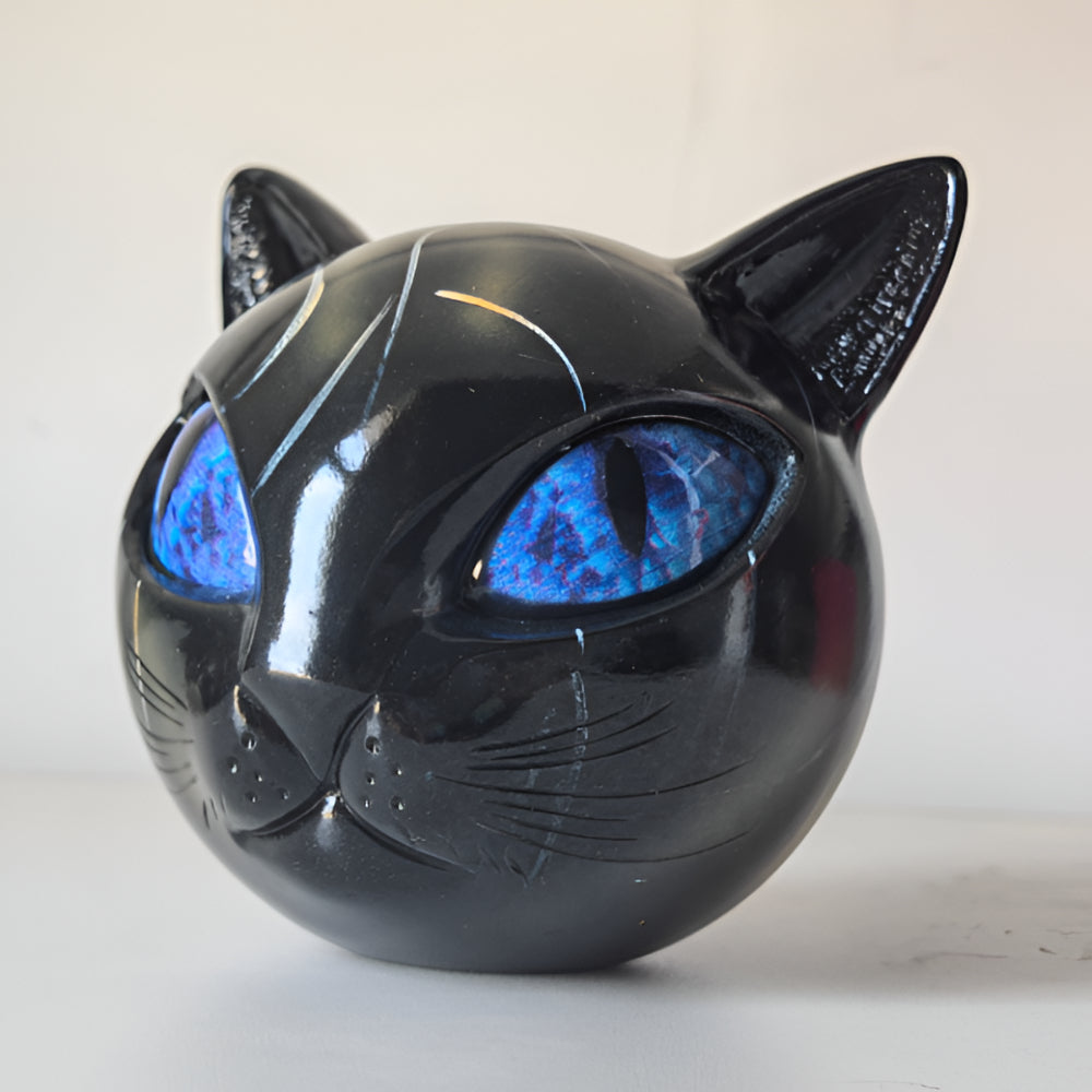 Estatueta Cabeça de Gato Resina Artística Decoração de Mesa