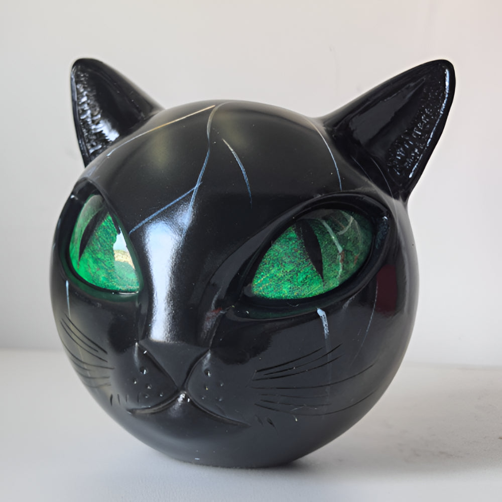 Estatueta Cabeça de Gato Resina Artística Decoração de Mesa