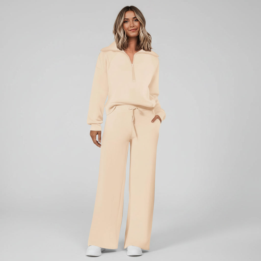 Casual Dames Tracksuit Set Half Zip Sweatshirt Palazzo Pants