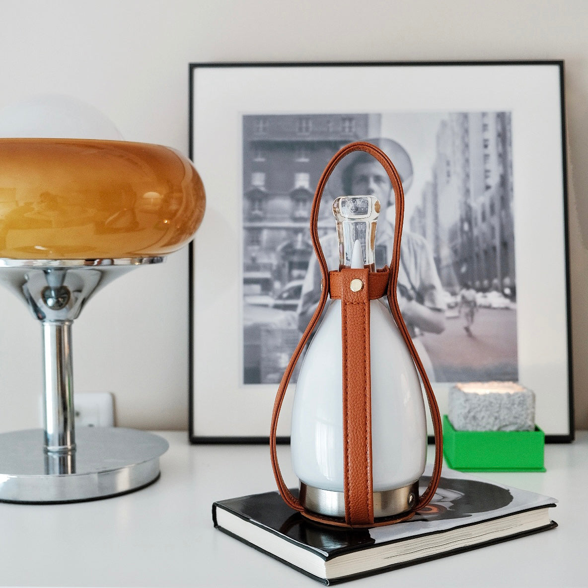 Bell Portable Lederen Glazen Tafellamp