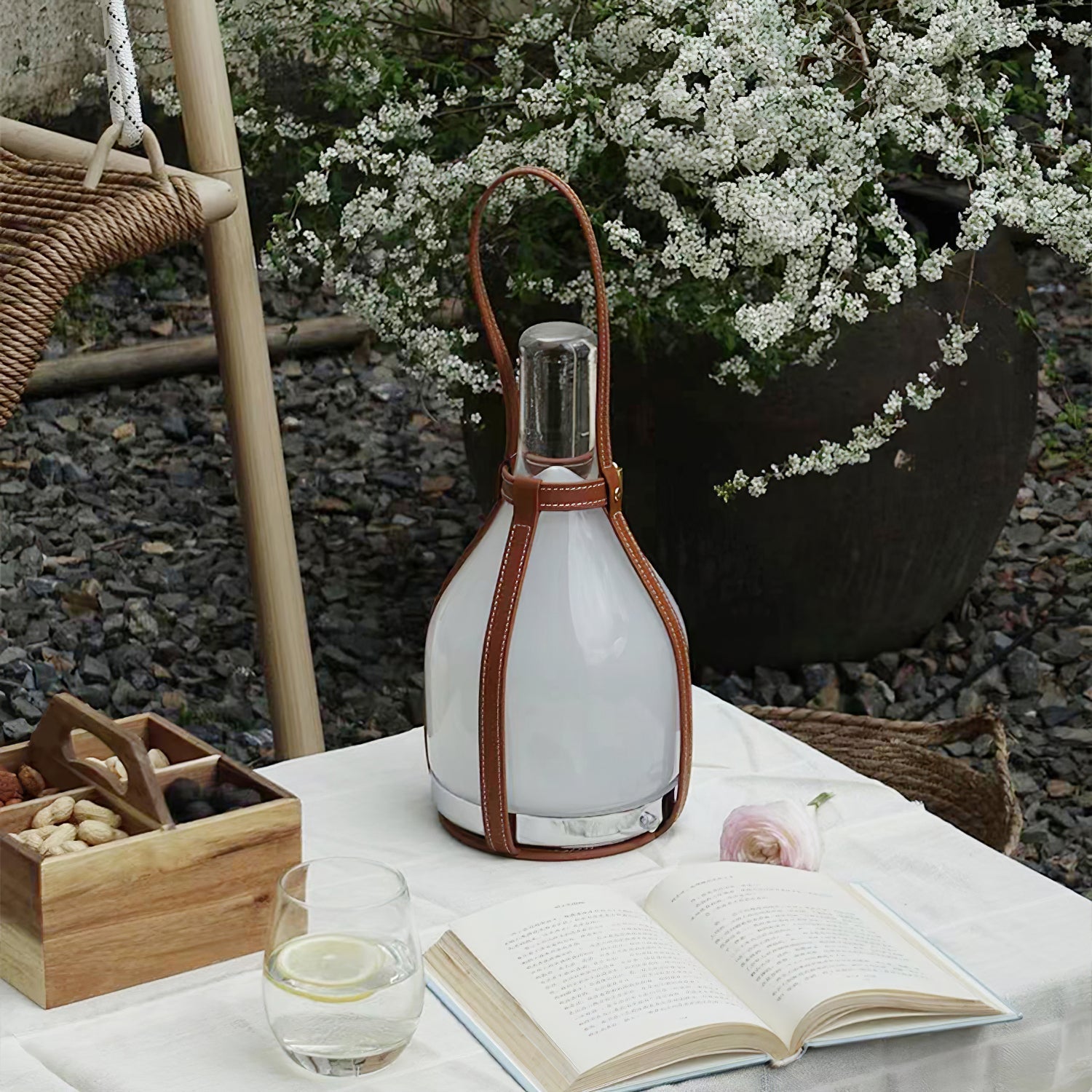 Bell Portable Lederen Glazen Tafellamp