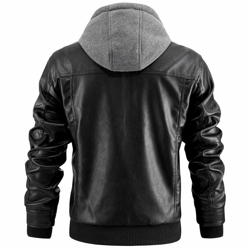 MDM Leren bikervest voor heren, zwart/rood, ruitvormig stiksel met